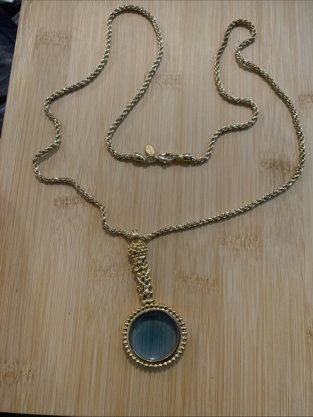 Vintage Park Lane Gold-Tone Magnifying lens Necklace with Blue Pendant